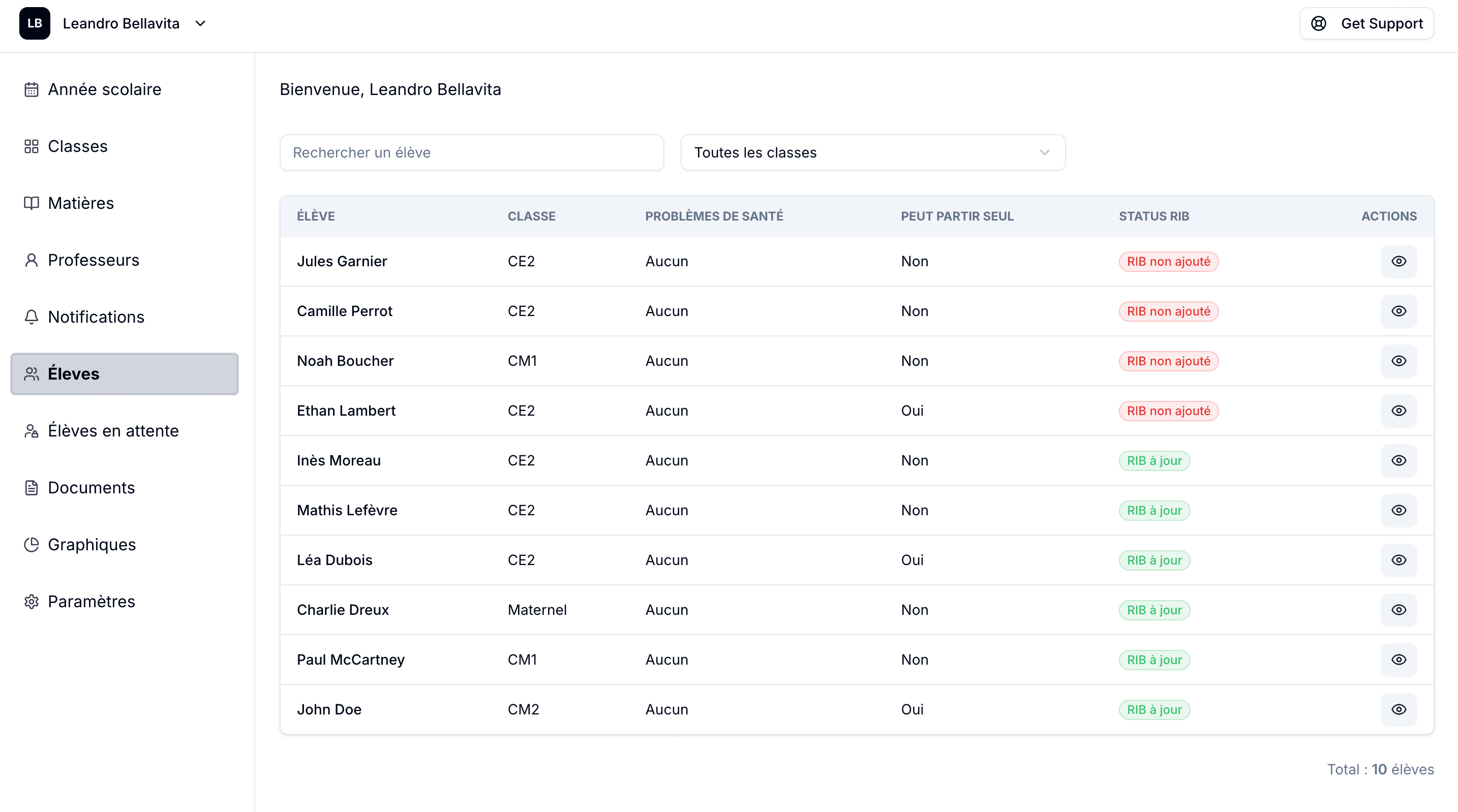 Capture d'écran - Élèves